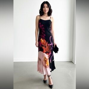 FARM Rio Black and Pink Blurry Floral Maxi Dress